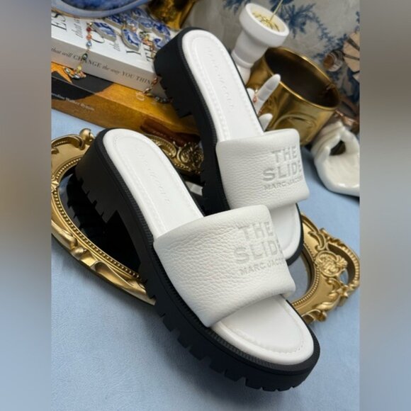🆕 MARC JACOBS 🧿 NWOB The Lug Sole Slide Sandal, White Leather - Sz 38 US 8 - Picture 8 of 12
